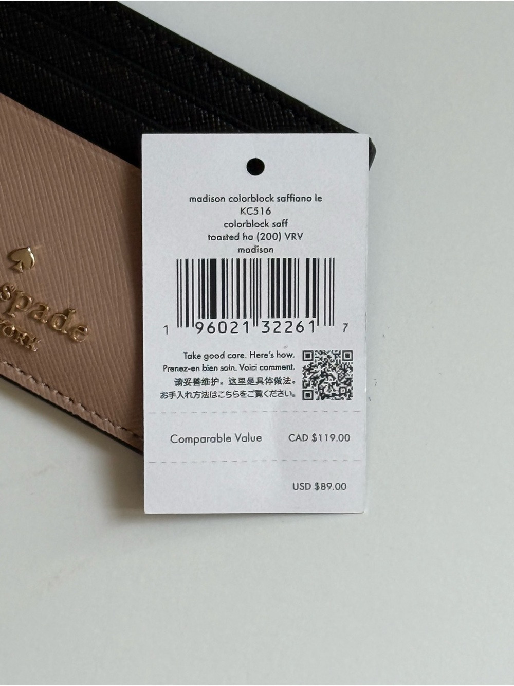 Kate Spade Madison Black & Taupe Leather Card Holder Wallet NWT - Picture 5 of 5
